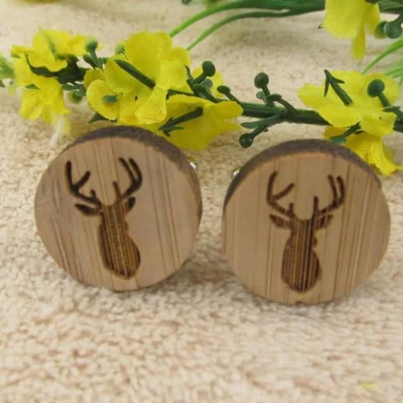 Buck Deer Wood Cuff Links - Picture 1 of 4